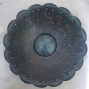 Hadar Reticulated Copper Patina Platter w hangar 13.5" d Handmade Israel Vintage